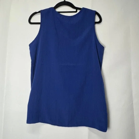 Maggie Sweet Blue Sleeveless‎ Top with Lace Detail - Elegant Casual Shell Work - Picture 3 of 4